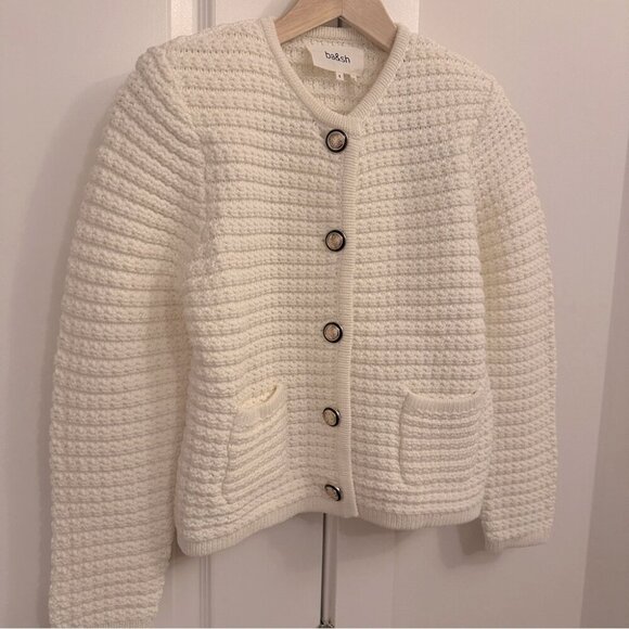 NEW Ba&sh Bash Gaspard Tweed Cardigan Jacket in Ecru Cream White | size 1 / S - Picture 8 of 13